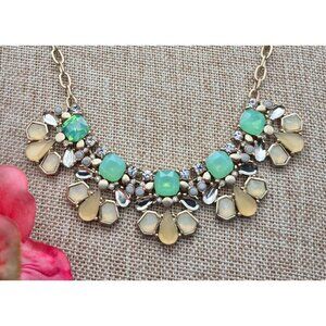 The Limited Statement Necklace Green Faux Stones Crystals & Gold Tone Chain 20"